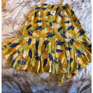 NWT Easel Yellow and Blue Floral Midi Skirt